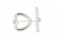 Heart toggle clasp, 925 silver rhodium plated - x1set