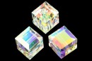 Swarovski, cube bead, aurora borealis, 6mm - x2