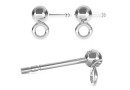 Earring findings, ball 3mm, rhodium-plated 925 silver, 15.5mm - x1pair