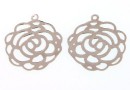 Charm, rose, rhodium-plated 925 silver, 14x12.5mm - x1