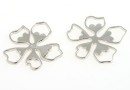 Link, flower, rhodium-plated 925 silver, 18x17mm - x1