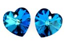 Swarovski, heart pendant, bermuda blue, 10mm - x2