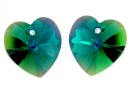 Swarovski, heart pendant, emerald AB, 14mm - x2