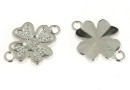 Link, clover, rhodium-plated 925 silver, 12.5x9mm - x1