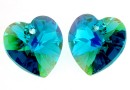 Swarovski, heart pendant, blue zircon AB, 14mm - x2