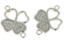 Link, clover, crystals, rhodium-plated 925 silver, 20x14mm - x1