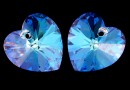 Swarovski, heart pendant,  blue aurora borealis, 10mm - x2