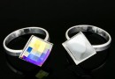 Ring base, 925 silver, square cabochon 10mm, inside 17.7mm  - x1