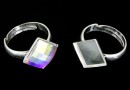 Ring base, 925 silver, square cabochon 10mm, adjustable, - x1