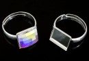 Ring base, 925 silver, square cabochon 10mm, adjustable, - x1