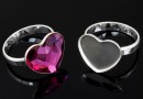 Ring base, 925 silver, heart, cabochon 14mm, inside 16.2mm - x1