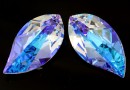 Swarovski, leaf pendant, blue aurora borealis, 28mm - x1