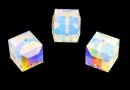 Swarovski, cube bead, white opal AB, 8mm - x1