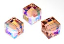 Swarovski, cube bead, vintage rose AB, 8mm - x1