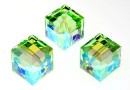 Swarovski, cube bead, chrysolite AB, 8mm - x1