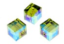 Swarovski, cube bead, olivine AB, 6mm - x2