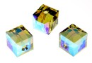 Swarovski, cube bead, khaki AB, 8mm - x1