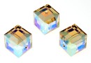 Swarovski, cube bead, light colorado top. AB, 8mm - x1