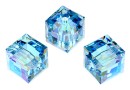 Swarovski, cube bead, aquamarine AB, 8mm - x1