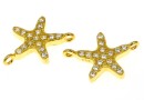 Link, star, crystals, gold-plated 925 silver, 12.5mm - x1