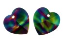 Swarovski, heart pendant,  rainbow dark, 10mm - x2