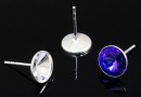 Earring findings, bordered, 925 silver, rivoli Swarovski 10mm - x1pair