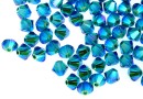 Swarovski, margele bicone, blue zircon AB2x, 4mm - x20