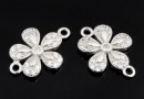 Link, flower with crystals, 925 silver rhodium plated, 14mm  - x1