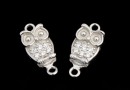 Link, owl with crystals, 925 silver rhodium plated, 13mm  - x1