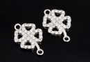 Link, clover with crystals, 925 silver rhodium plated, 14mm  - x1