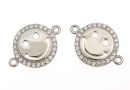 Link, smiley with crystals, 925 silver rhodium plated, 15mm  - x1