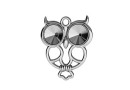 Pendant base, rhodium plated 925 silver, owl, rivoli 6mm - x1