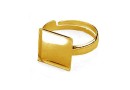 Ring base, gold plated 925 silver, square cabochon 10mm, adjustable, - x1