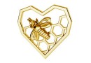 Link heart with bee, gold plated 925 silver, 15mm  - x1