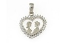 Lovers heart pendant with crystals, rhodium plated 925 silver, 22mm  - x1