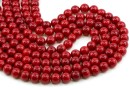 Coral beads, intense red, round, 8.5mm