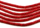 Coral beads, intense red, heishi disk, grade A, 6x4mm