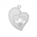 Engraving Pendant, heart mother and daughter with crystal, 925 silver, 18mm - x1