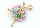 Brooch, Pastel Ballerina with flowers and crystals, 5.4x3.9cm - x1