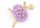 Brooch, Lilac purple Ballerina with flowers and crystals, 5.4x3.9cm - x1