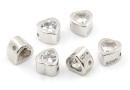 Decorative beads, heart with crystal, 925 rhodium-plated silver, 4.5mm - x1